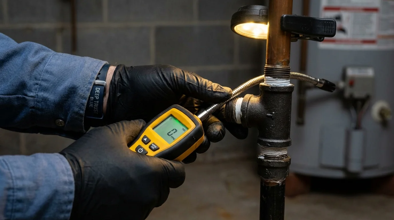 Gas leak detection with electronic sniffer by Johns Plumbing LLC in Lucama