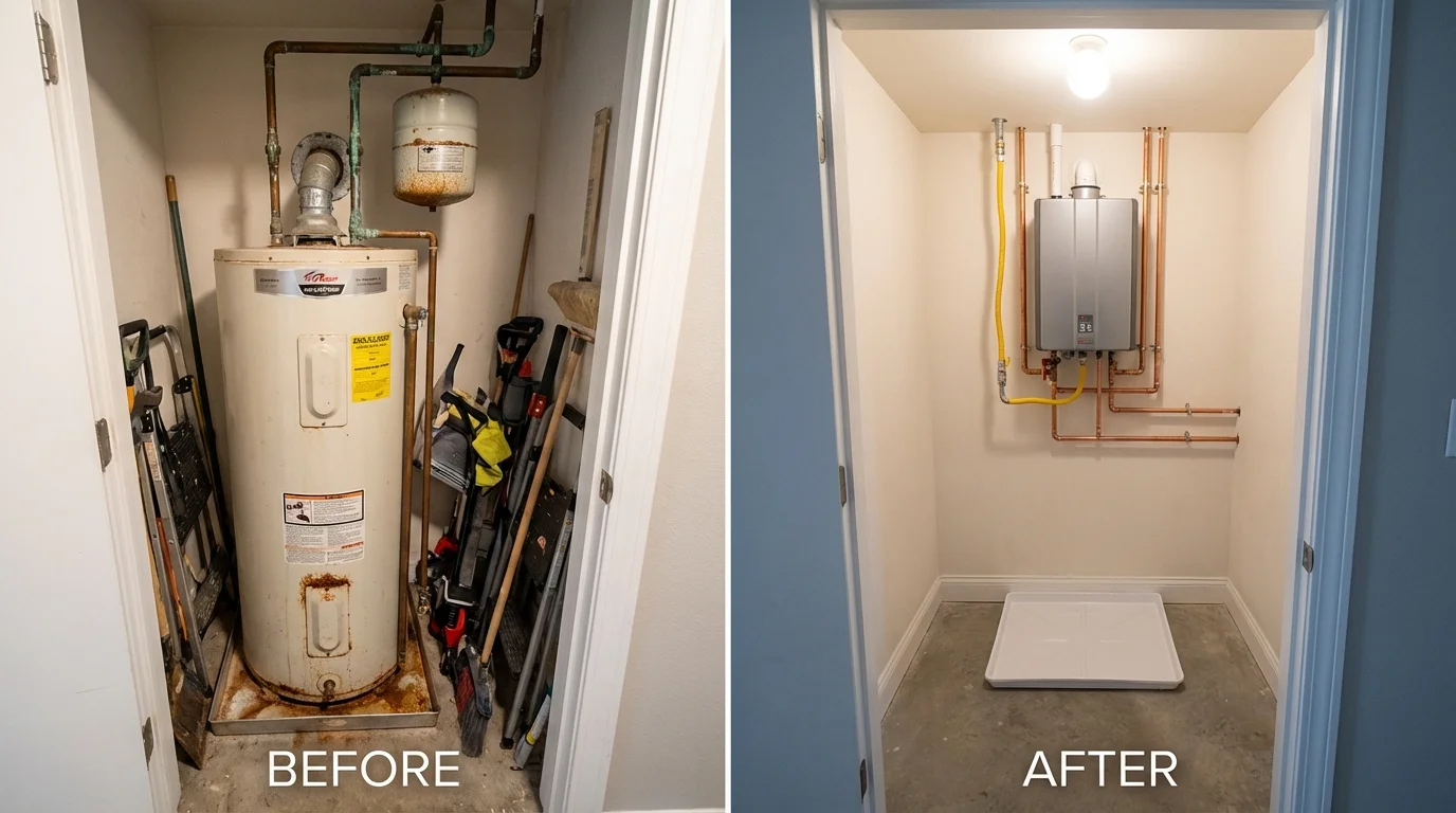 Tank water heater versus wall-mounted tankless unit comparison for Lucama, NC homeowners